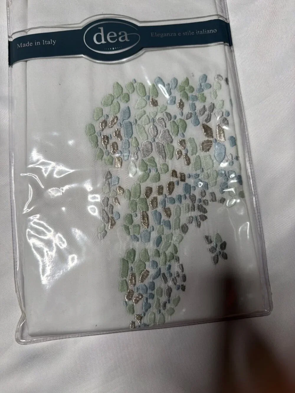 NWT Dea Linens Ibla Embroidery Sham White /Aqua Size Boudoir